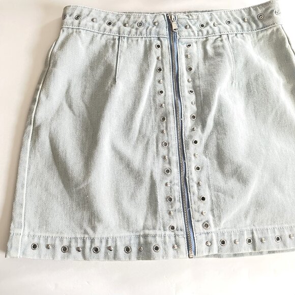 Women's Pacsun Size 27 Light Blue Distressed Zipper Down Denim Jean Skirt - Picture 2 of 7